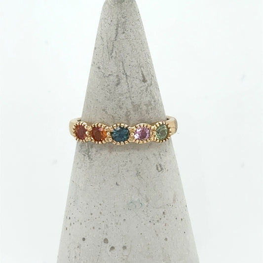 14K Yellow Gold Multi-Color Sapphire and Diamond Band