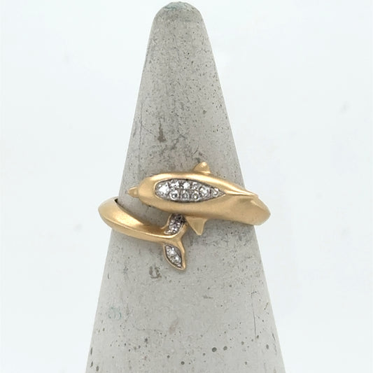 14K Yellow Gold Diamond Dolphin Ring