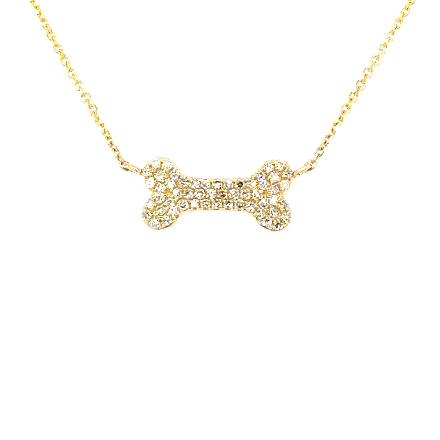 14K Yellow Gold Diamond Dog Bone Pendant - Engravable