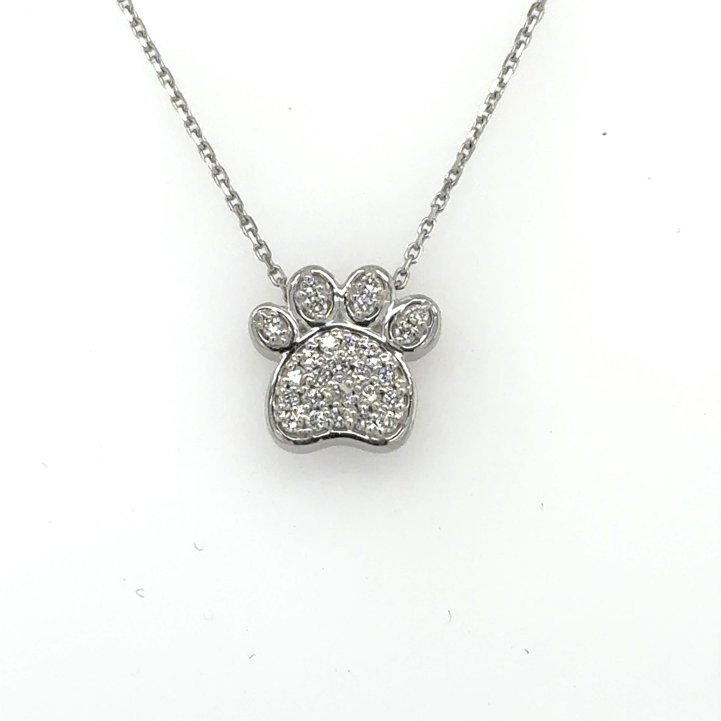 14K White Gold Diamond Dog Paw Pendant