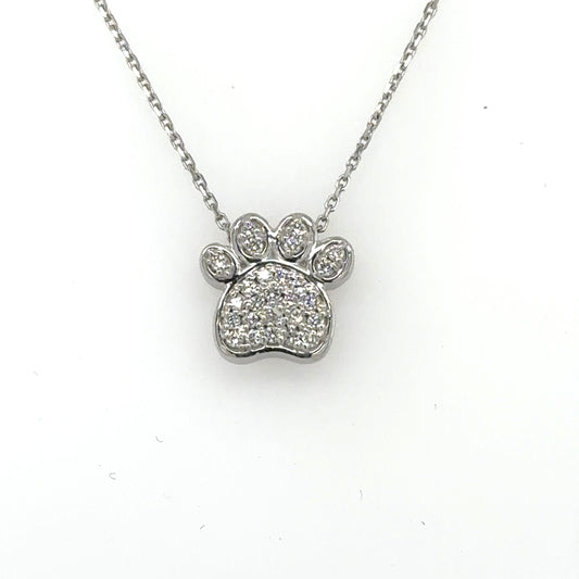 14K White Gold Diamond Dog Paw Pendant