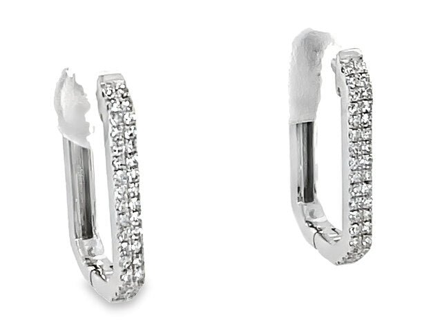 14K White Gold Rectangular Diamond Hoop Earrings