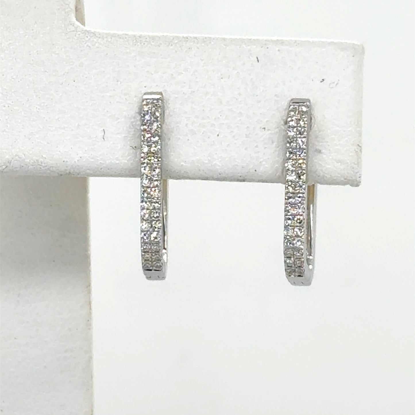 14K White Gold Rectangular Diamond Hoop Earrings