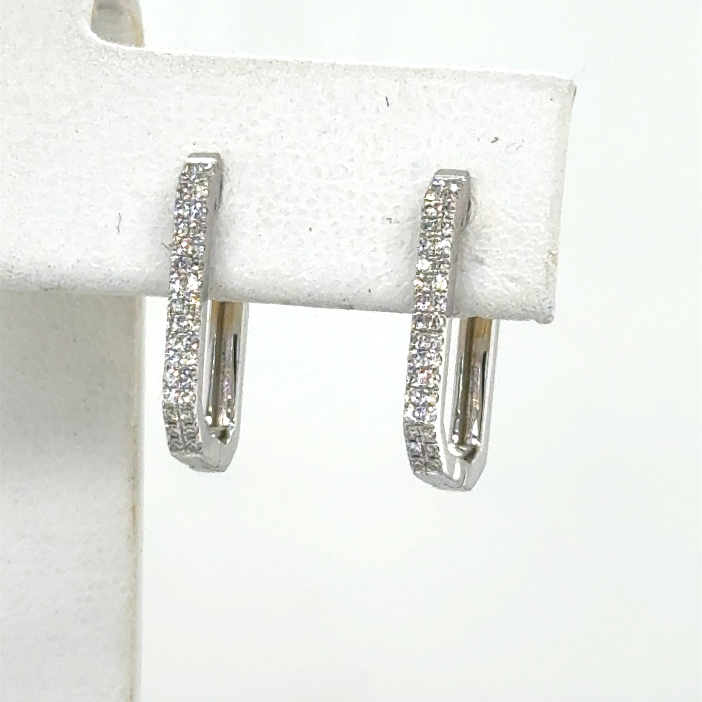 14K White Gold Rectangular Diamond Hoop Earrings