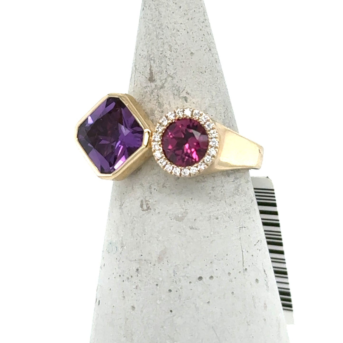 14K Yellow Gold Amethyst & Rhodolite Garnet & Diamond Toi et Moi Ring