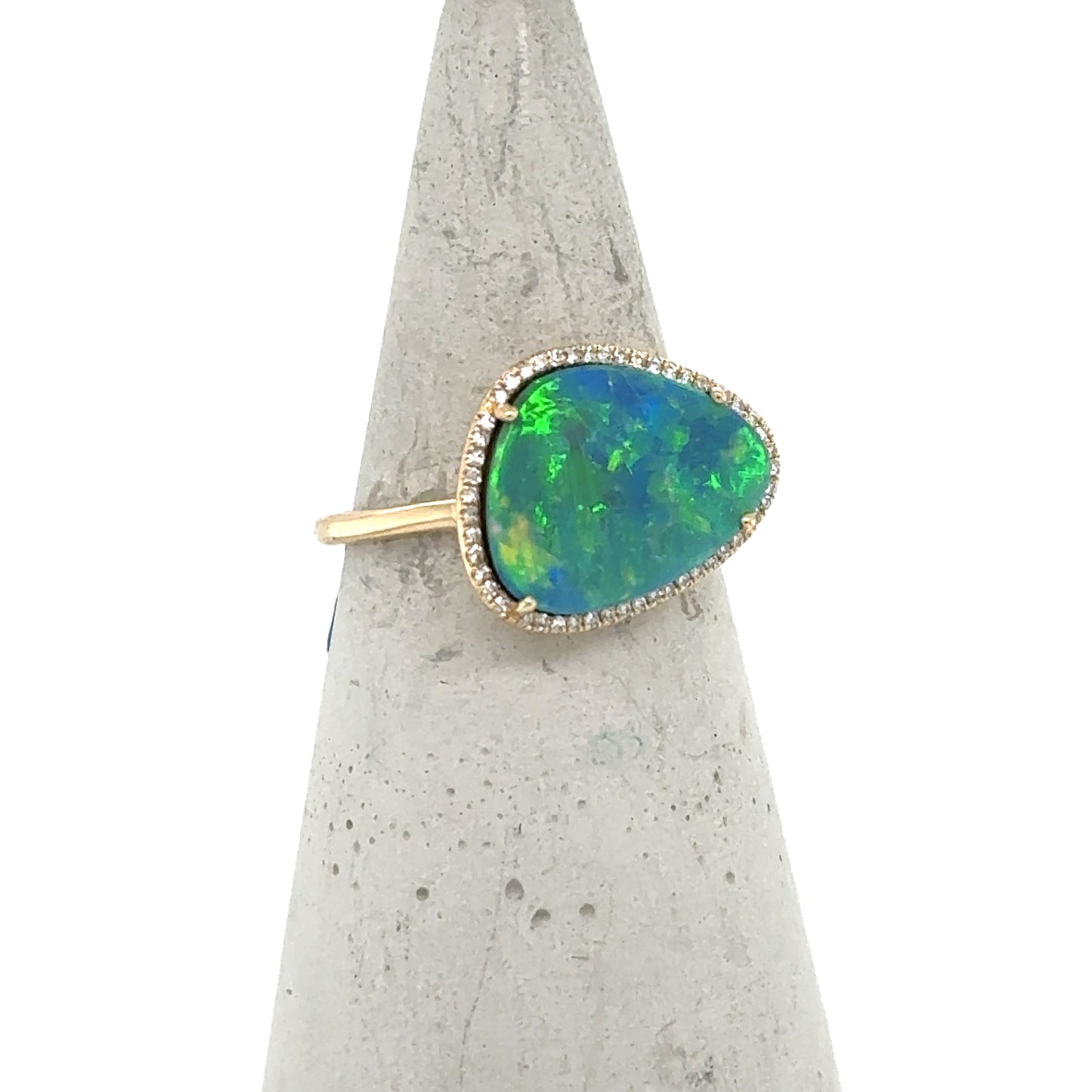 14K Yellow Gold Opal Doublet & Diamond Ring