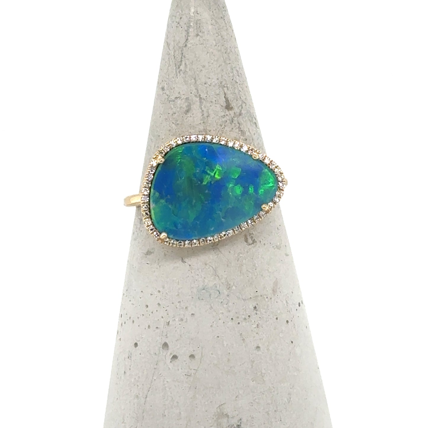 14K Yellow Gold Opal Doublet & Diamond Ring