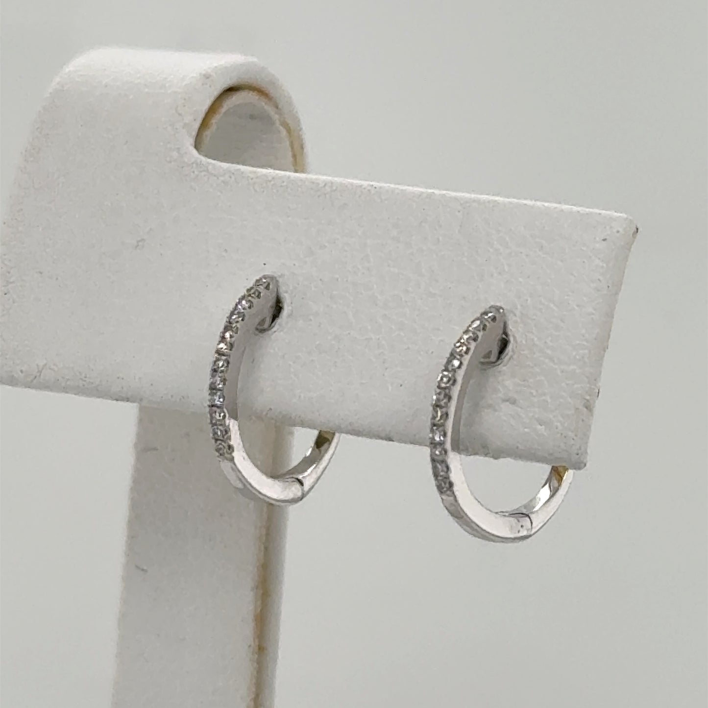 14K White Gold Diamond Huggie Earrings