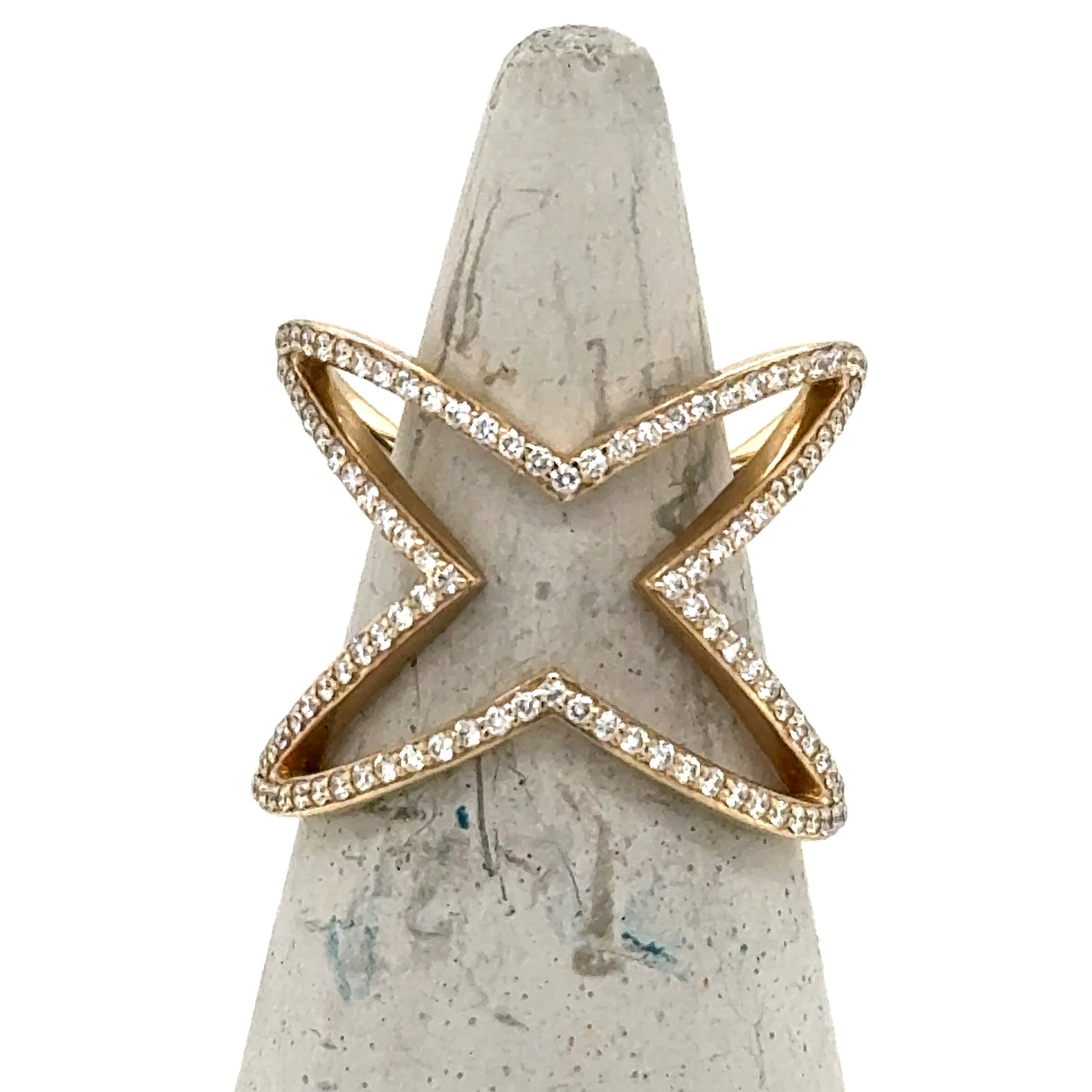 14K Yellow Gold Diamond Open “X” Ring