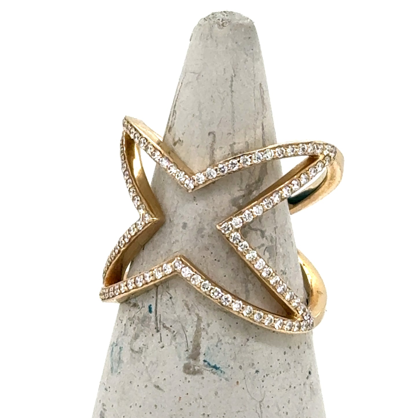 14K Yellow Gold Diamond Open “X” Ring