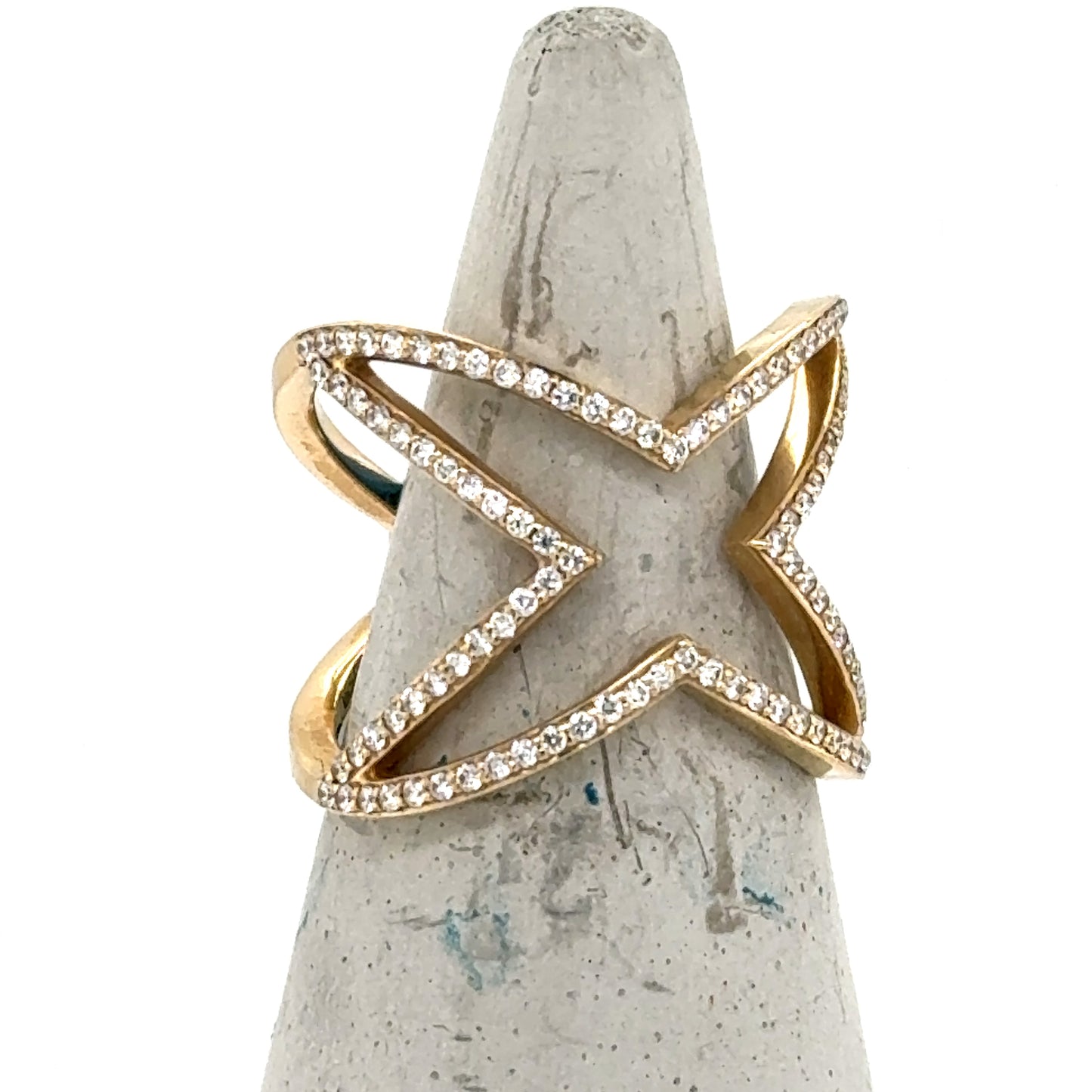 14K Yellow Gold Diamond Open “X” Ring