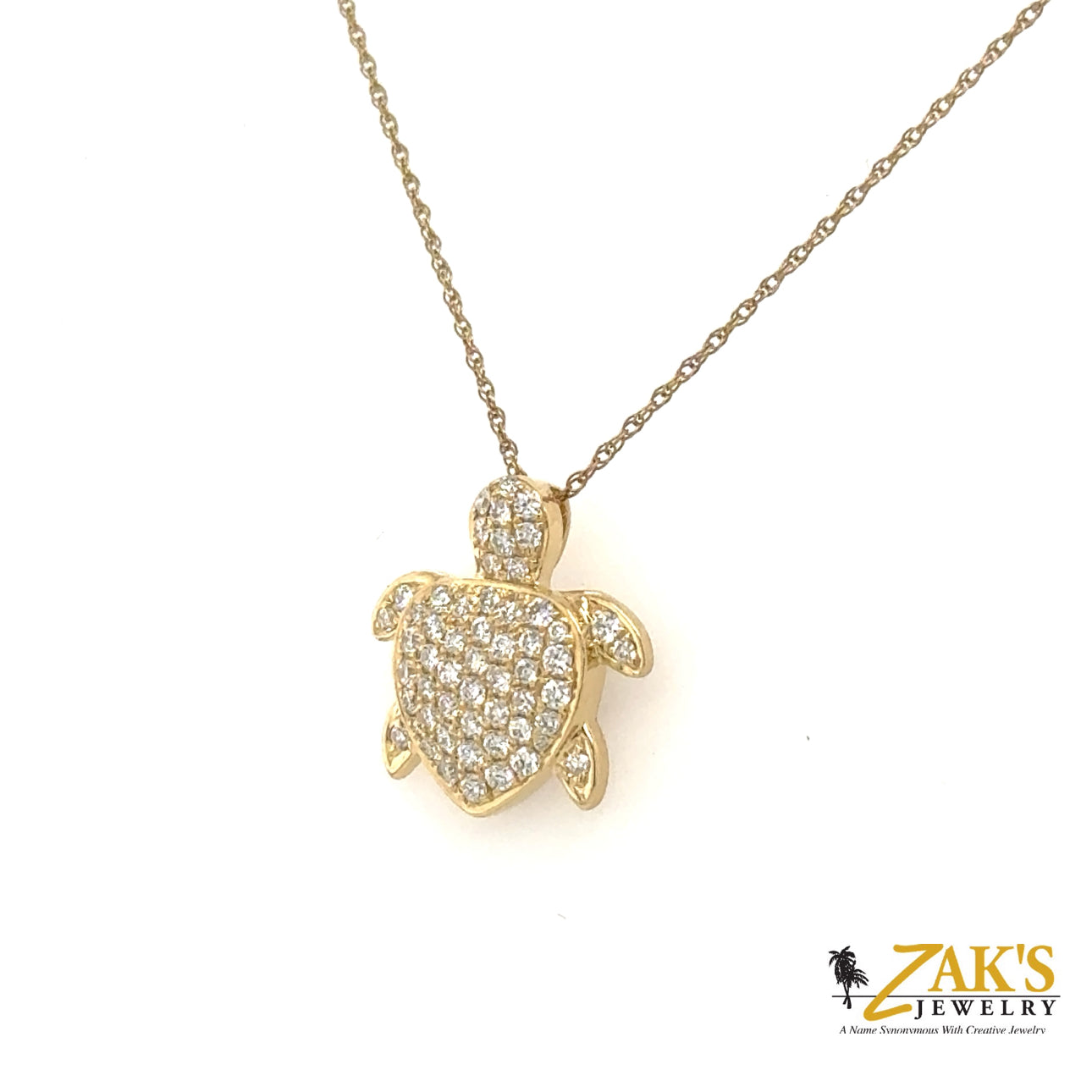 14K Yellow Gold Diamond Turtle Pendant