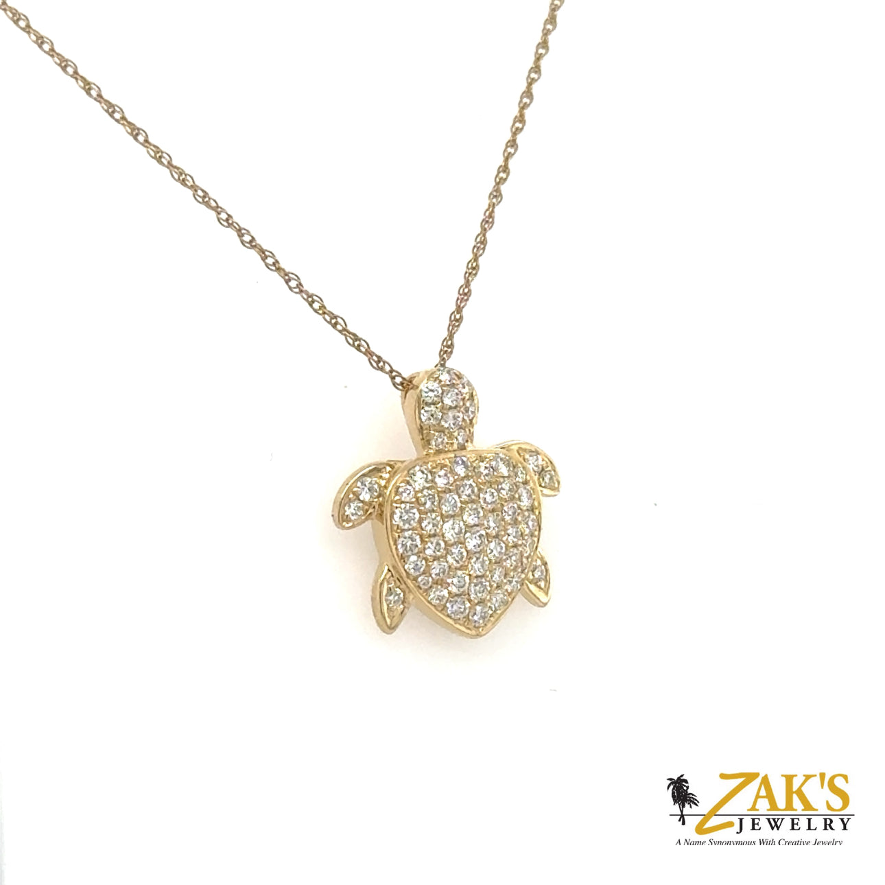 14K Yellow Gold Diamond Turtle Pendant