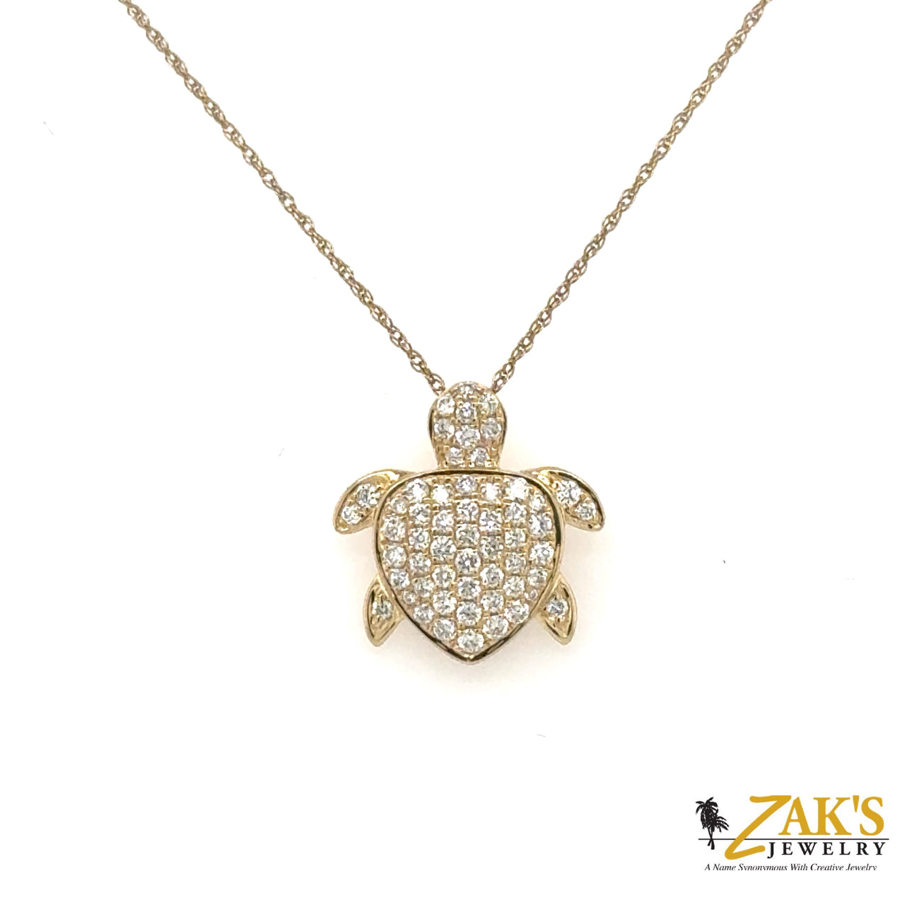 14K Yellow Gold Diamond Turtle Pendant