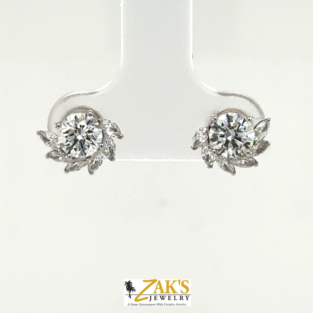 14K White Gold Lab Grown 1.36ctw Diamond “Hurricane” Stud Earrings