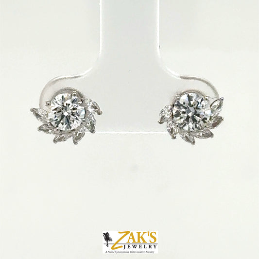 14K White Gold Lab Grown 1.36ctw Diamond “Hurricane” Stud Earrings