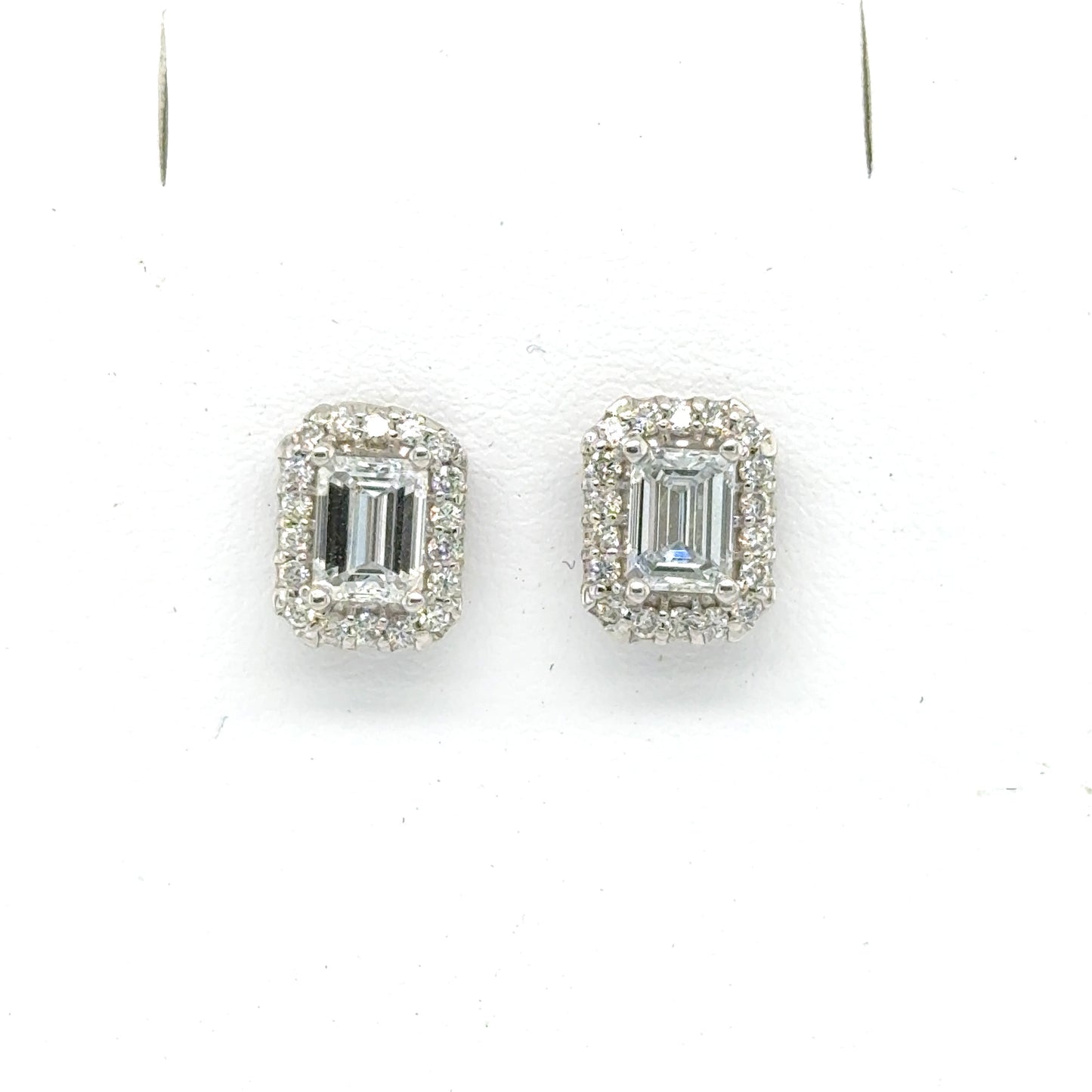 14K White Gold LabGrown Diamond Emerald Cut Halo Stud Earrings