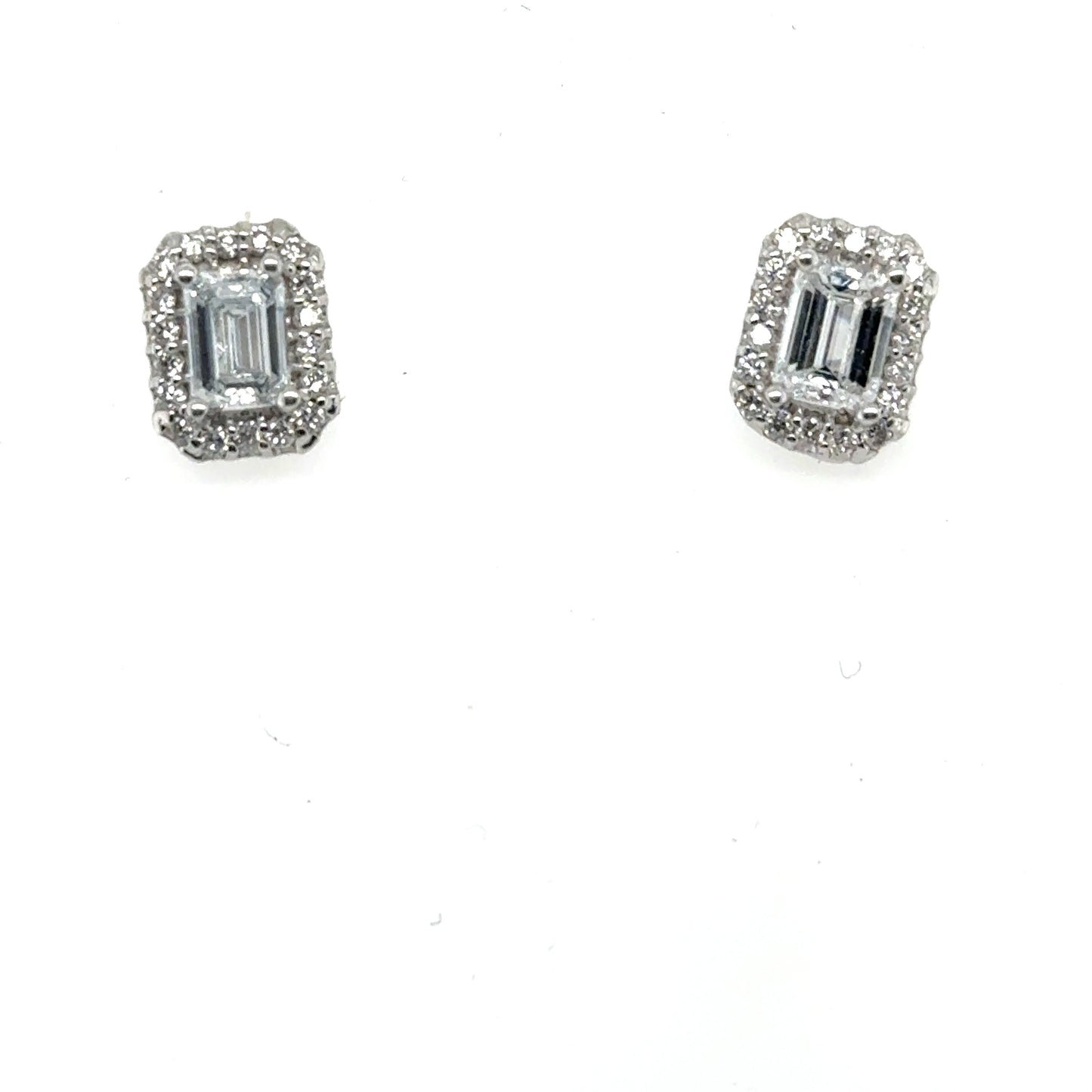 14K White Gold LabGrown Diamond Emerald Cut Halo Stud Earrings