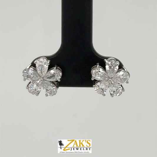 14K White Gold 1.5ct Lab Grown Diamond Flower Earrings