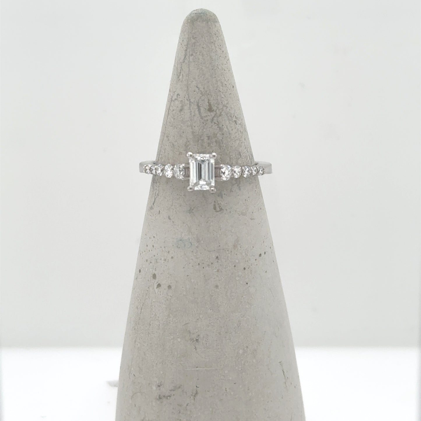 14K White Gold 1.0ctw Emerald Cut Lab-Grown Diamond Engagement Ring