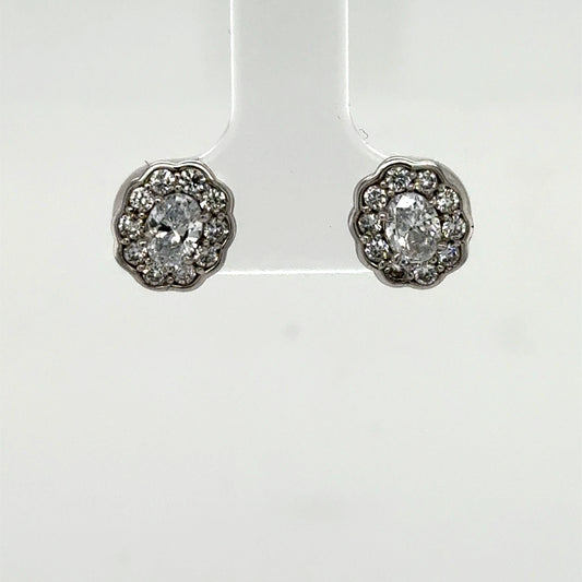 14K White Gold Lab Grown Diamond Cluster Earrings