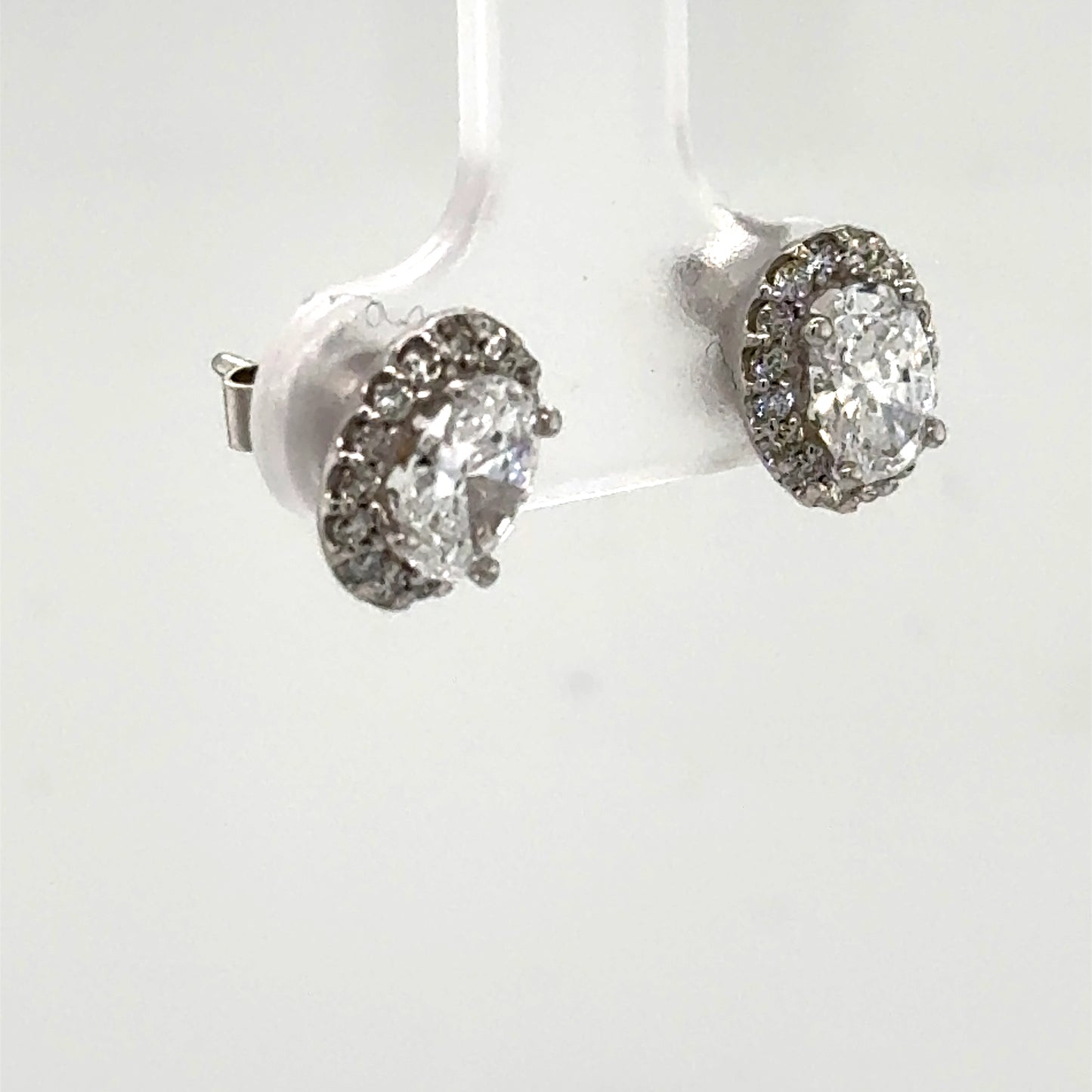 14K White Gold Oval Lab Grown Diamond Halo Stud Earrings