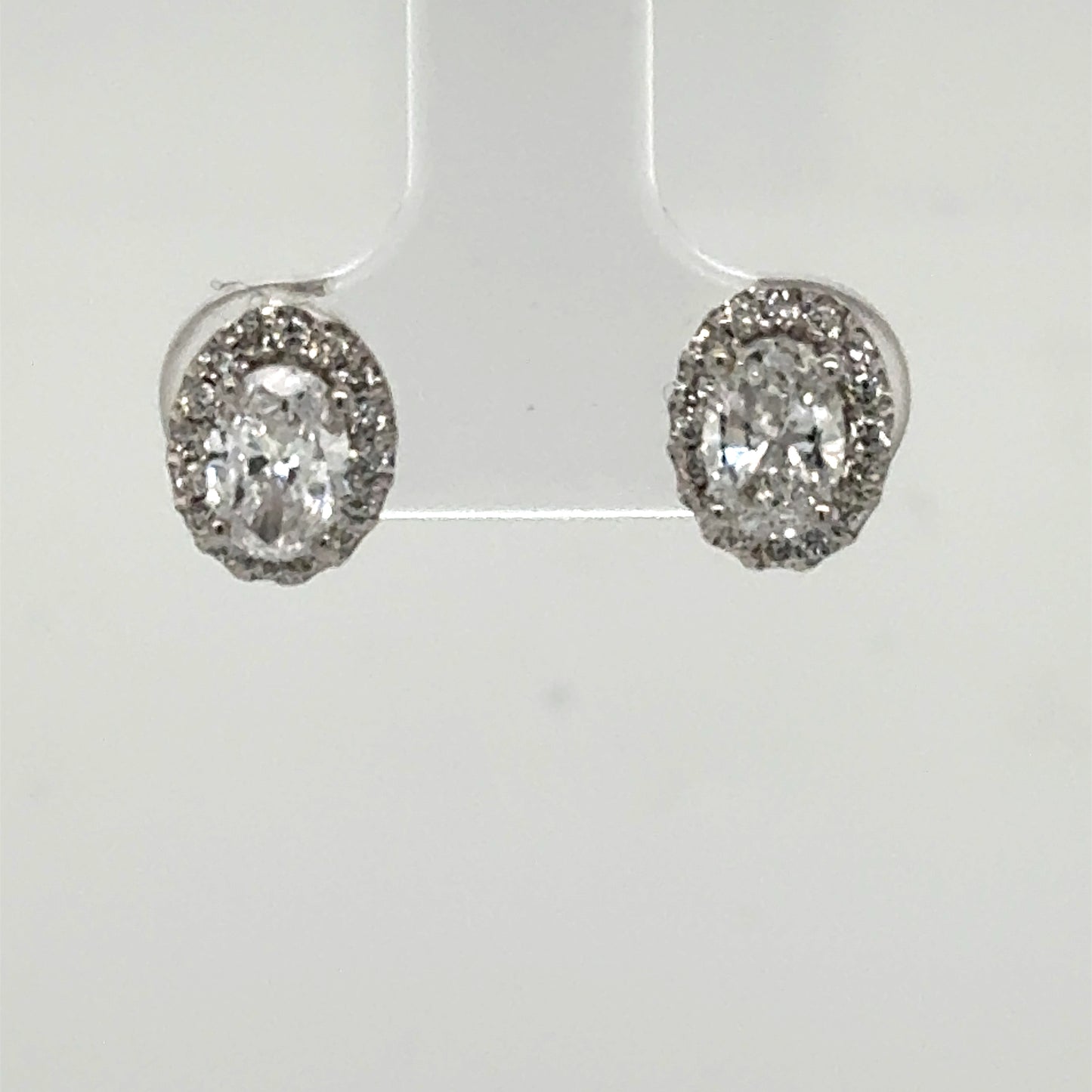 14K White Gold Oval Lab Grown Diamond Halo Stud Earrings