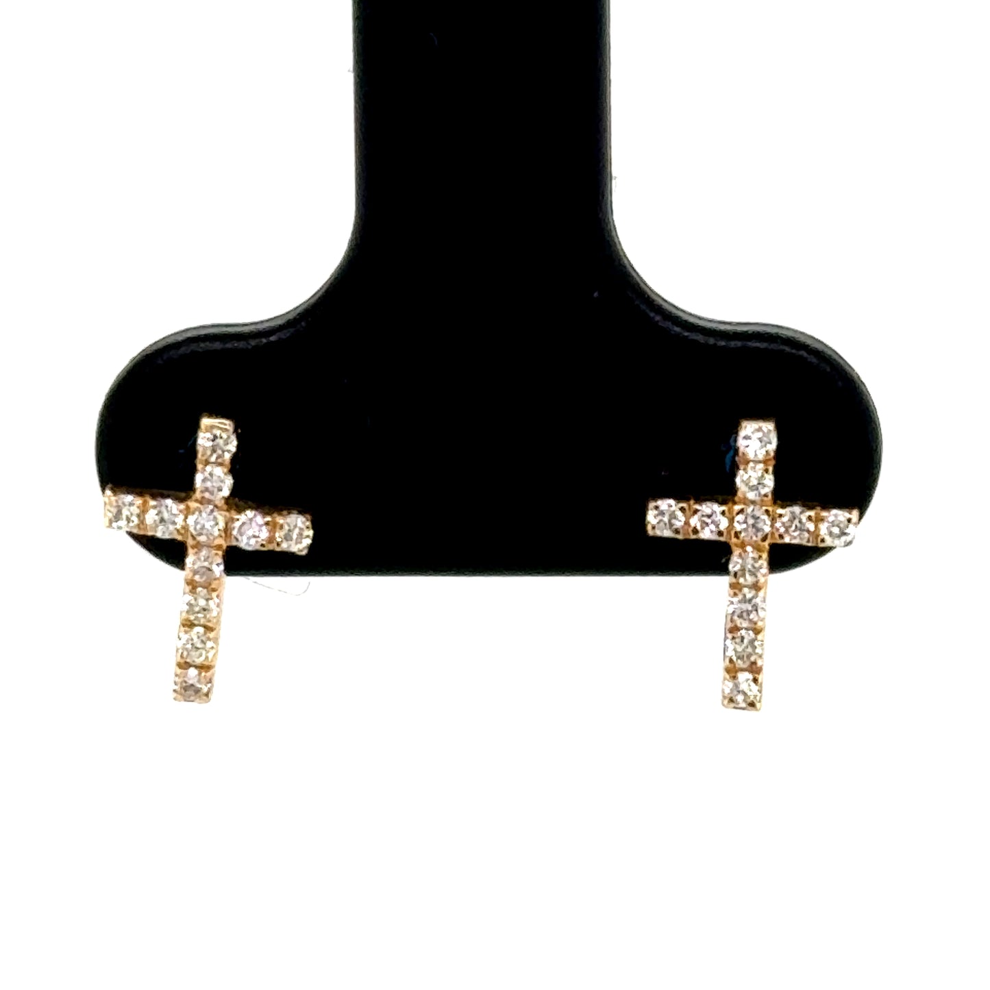 14K Yellow Gold Diamond Cross Earrings