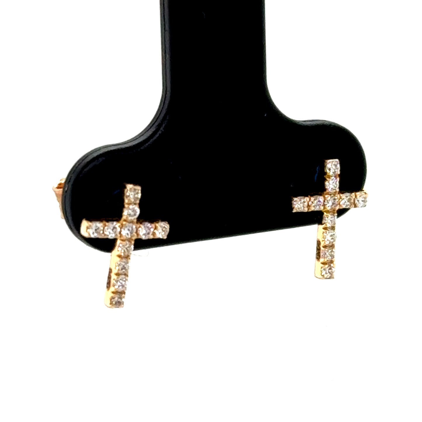 14K Yellow Gold Diamond Cross Earrings