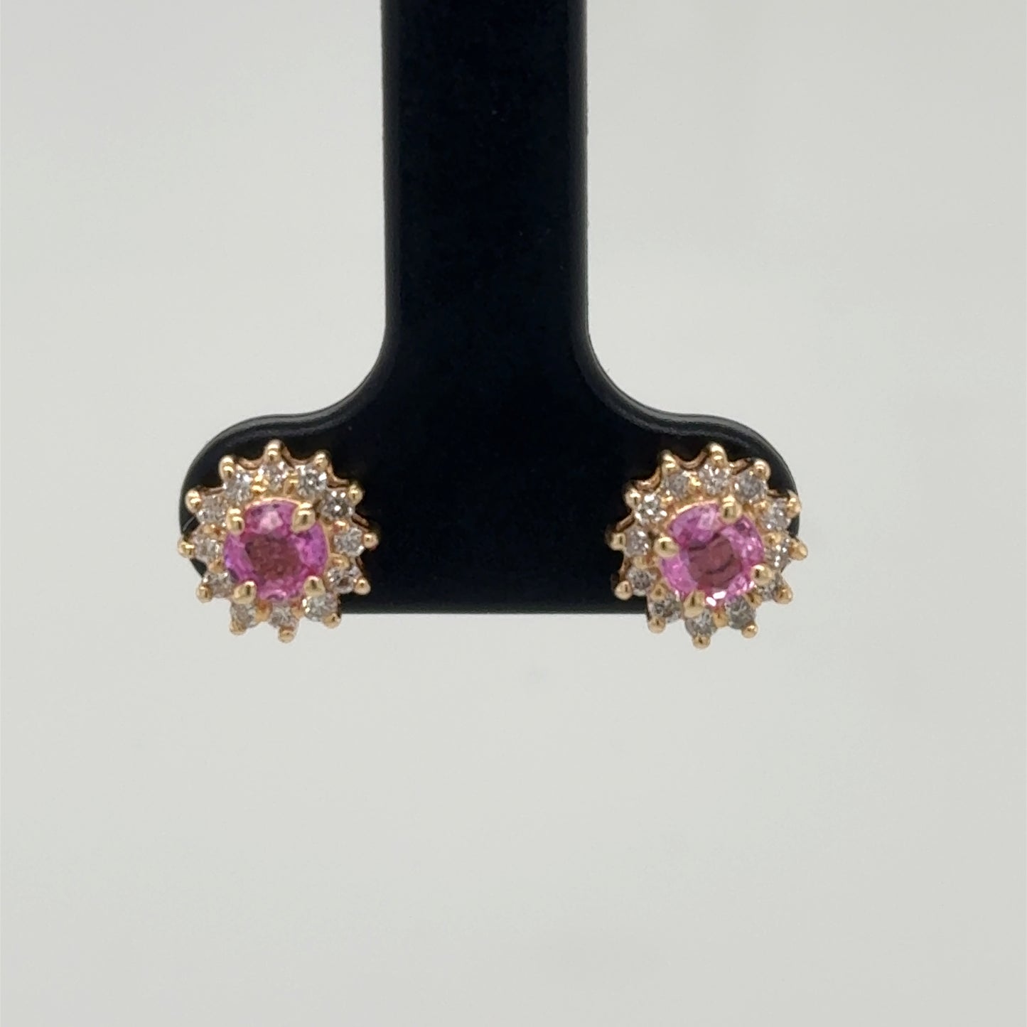 14K Yellow Gold Pink Sapphire & Diamond Stud Earrings