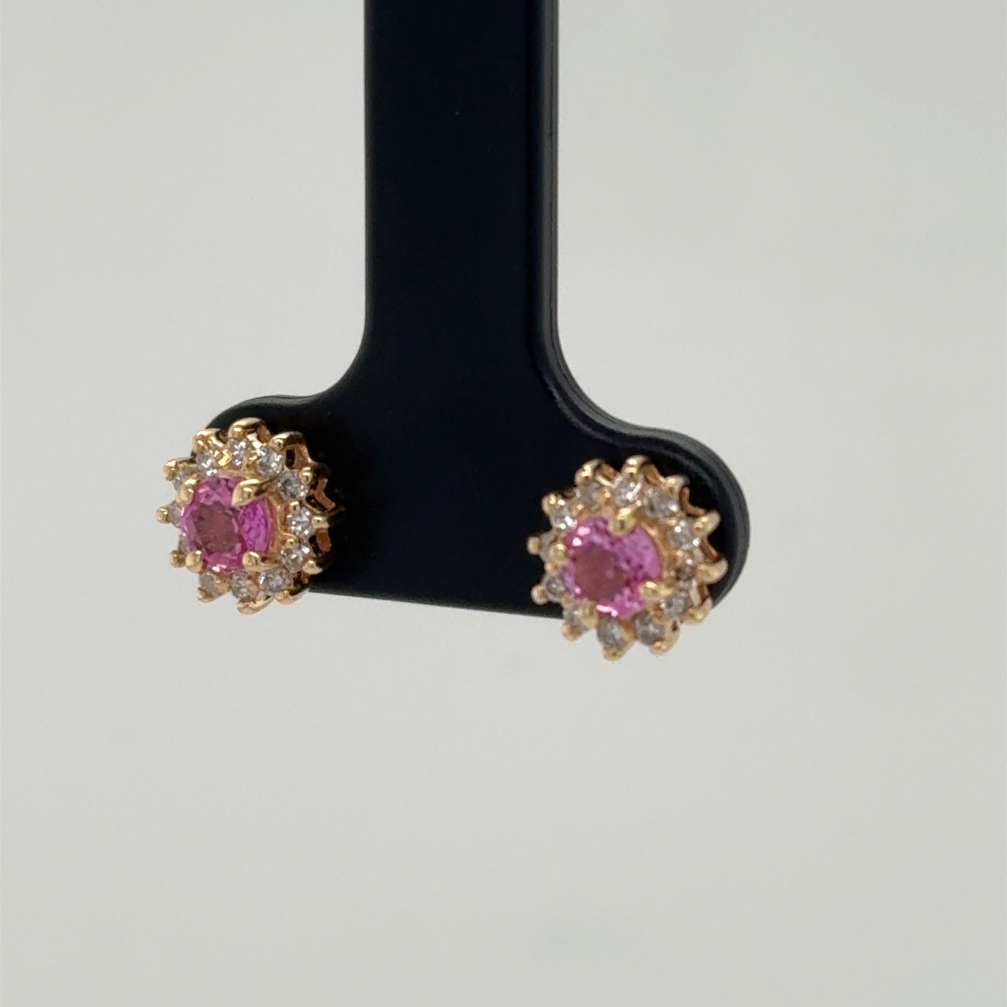 14K Yellow Gold Pink Sapphire & Diamond Stud Earrings