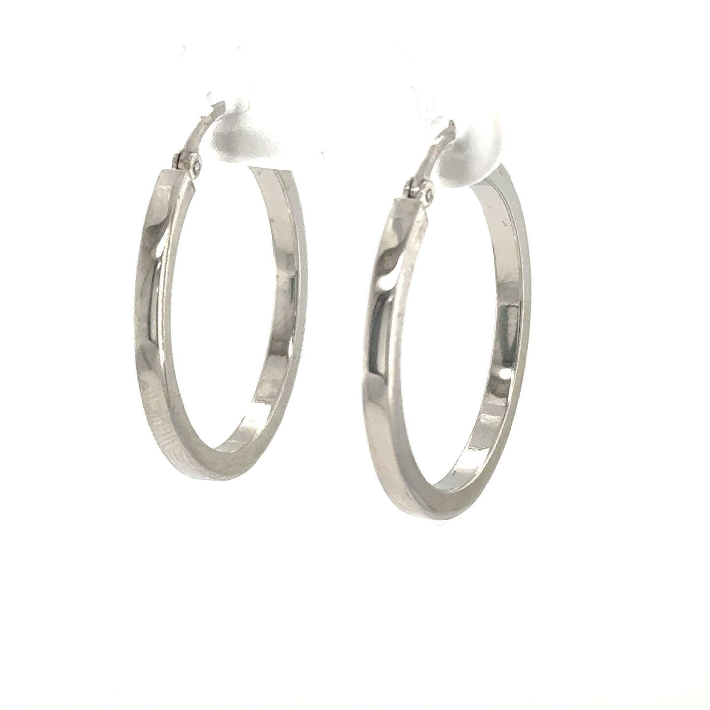 14K White Gold Square Tube Hoop Earrings