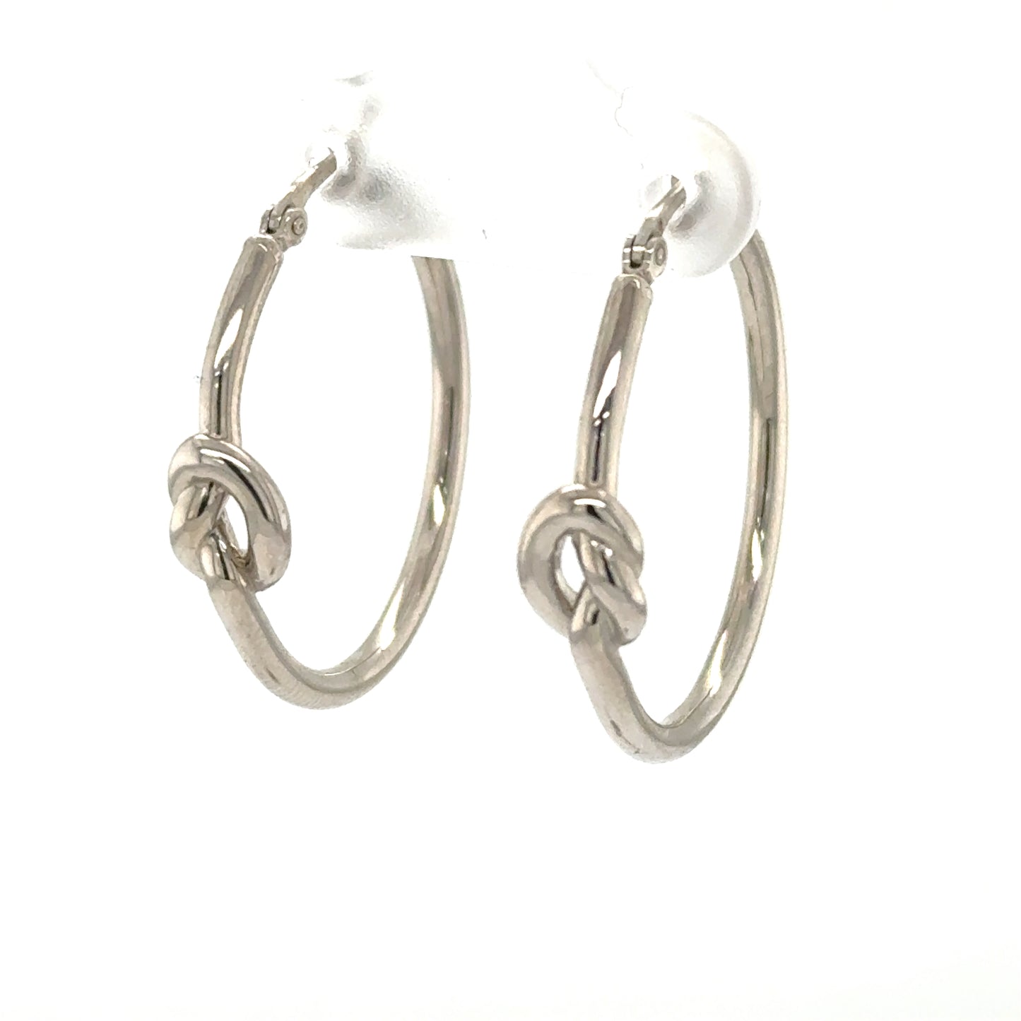 14K White Gold Love-Knot Hoop Earrings