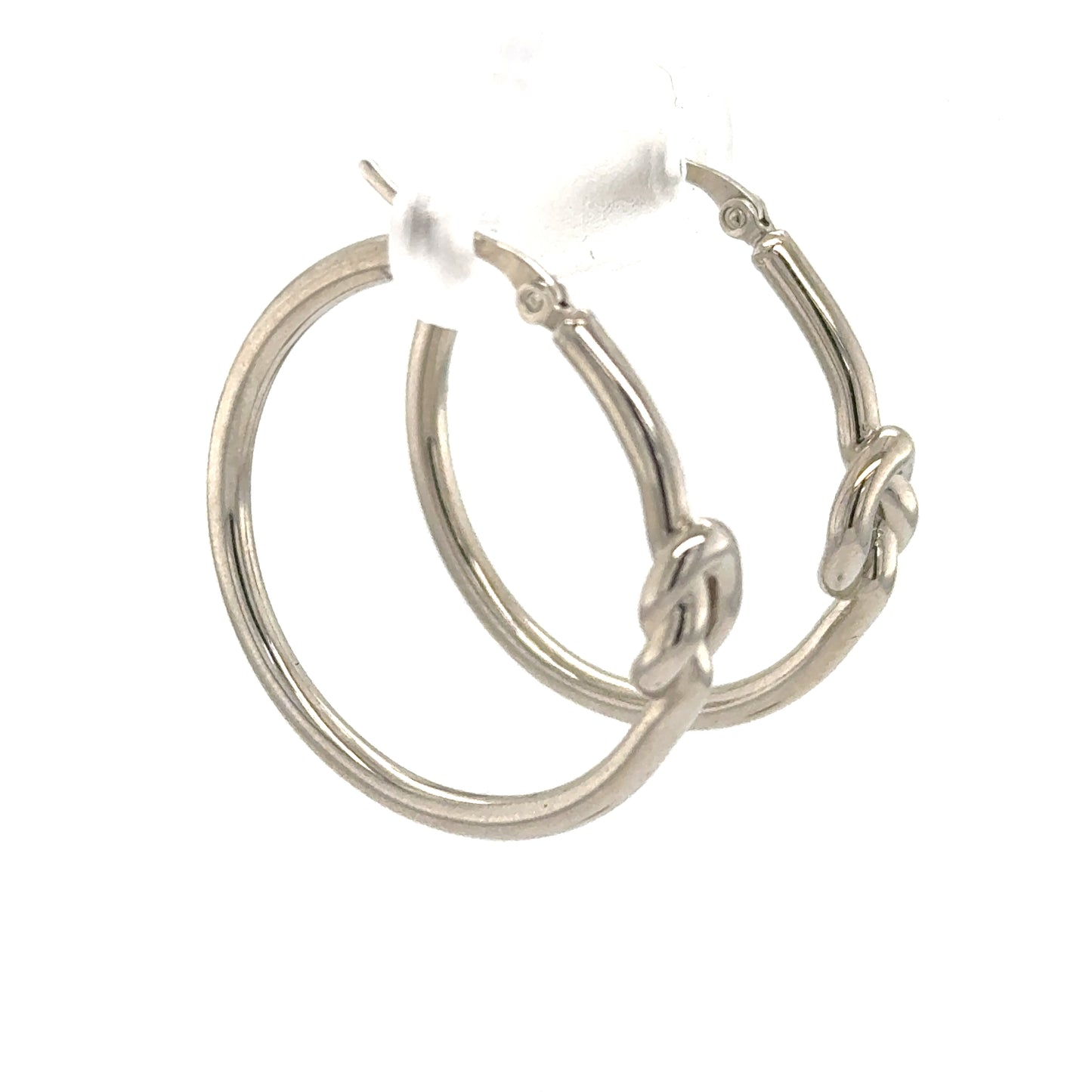 14K White Gold Love-Knot Hoop Earrings