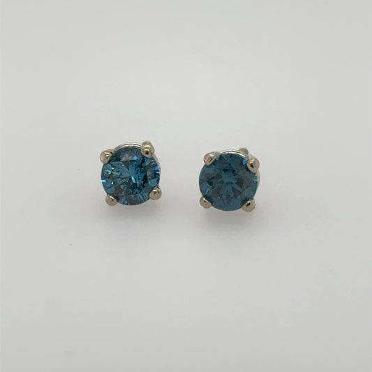 14K White Gold 1.0ctw Blue Diamond Stud Earrings