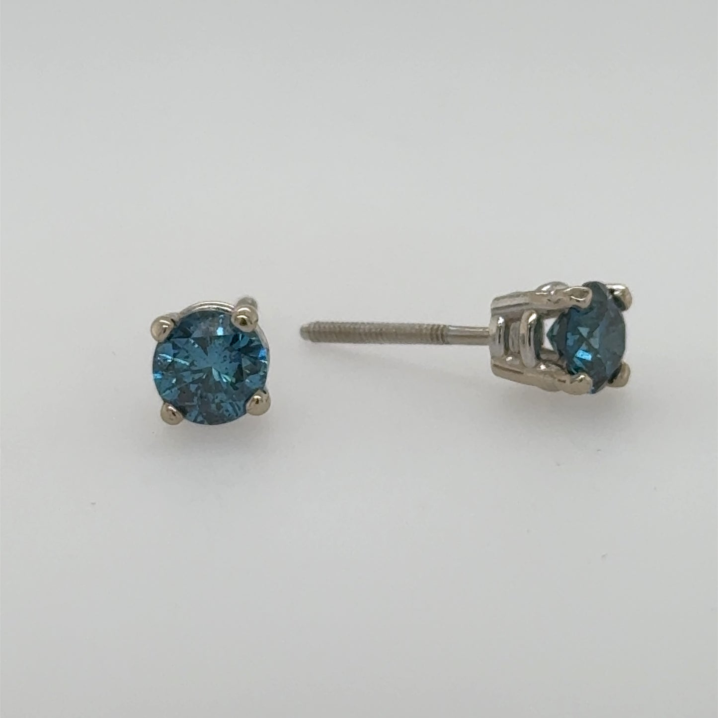 14K White Gold 1.0ctw Blue Diamond Stud Earrings