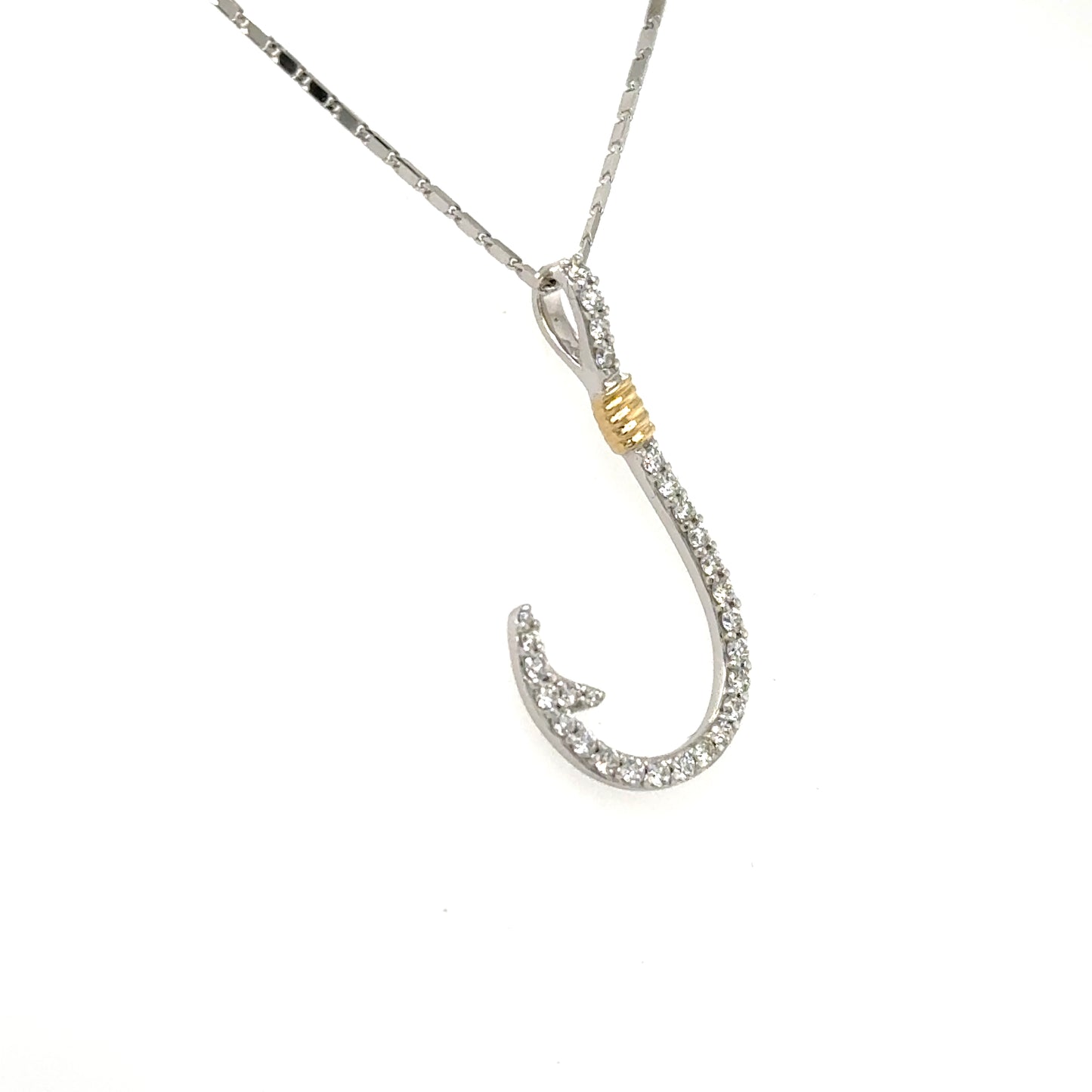 14K White & Yellow Gold Diamond Fish Hook Pendant