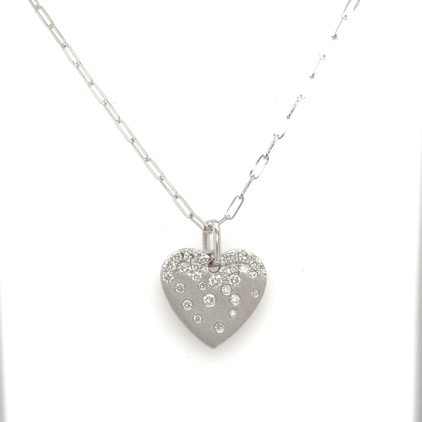 14K White Gold Confetti Diamond Heart Pendant & Chain