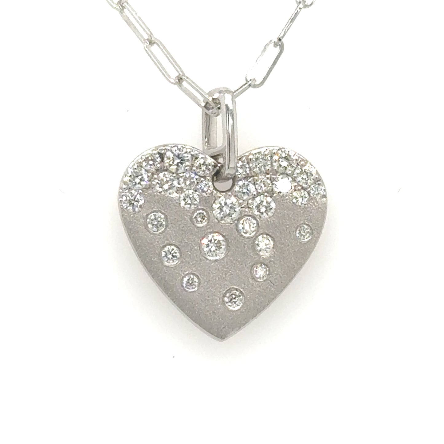 14K White Gold Confetti Diamond Heart Pendant & Chain