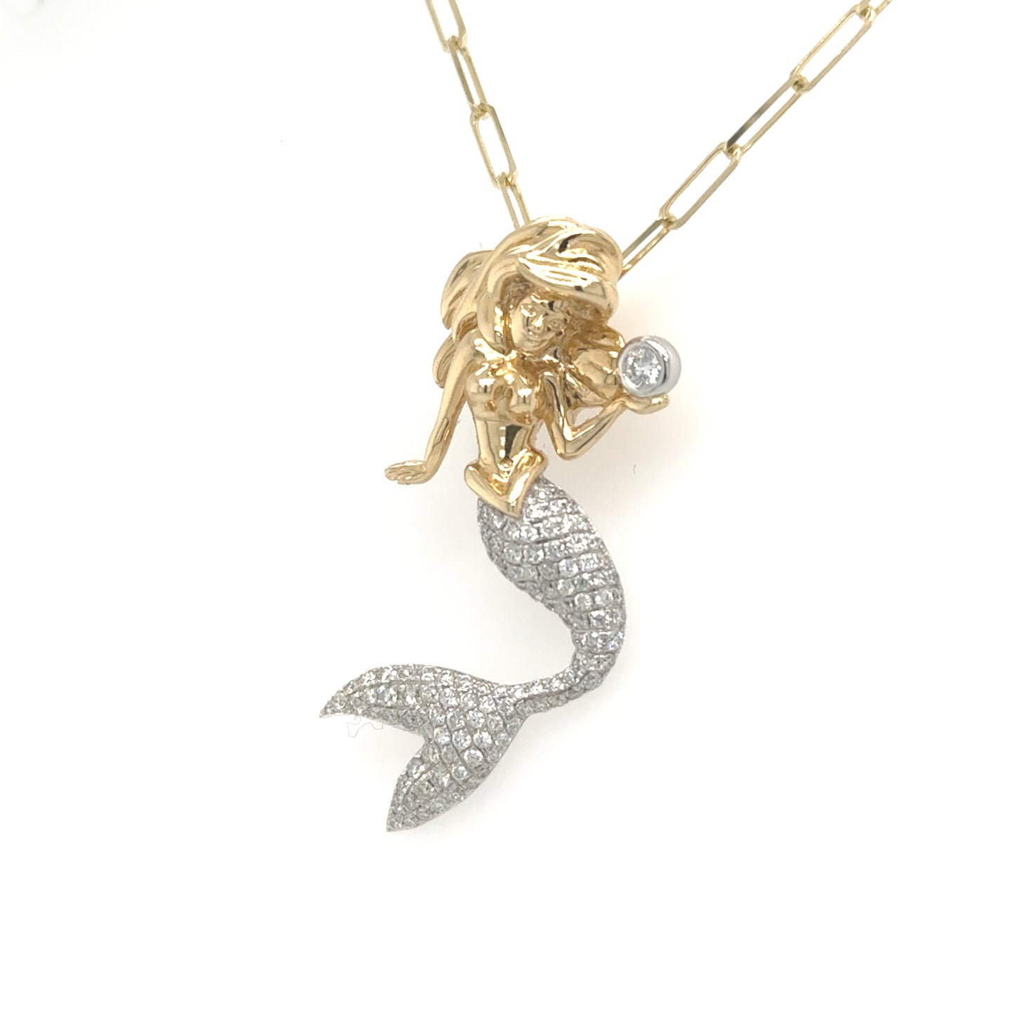 14K Yellow & White Gold Diamond Mermaid Pendant