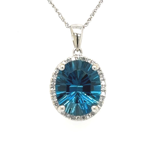 14K White Gold London Blue Topaz & Diamond Pendant