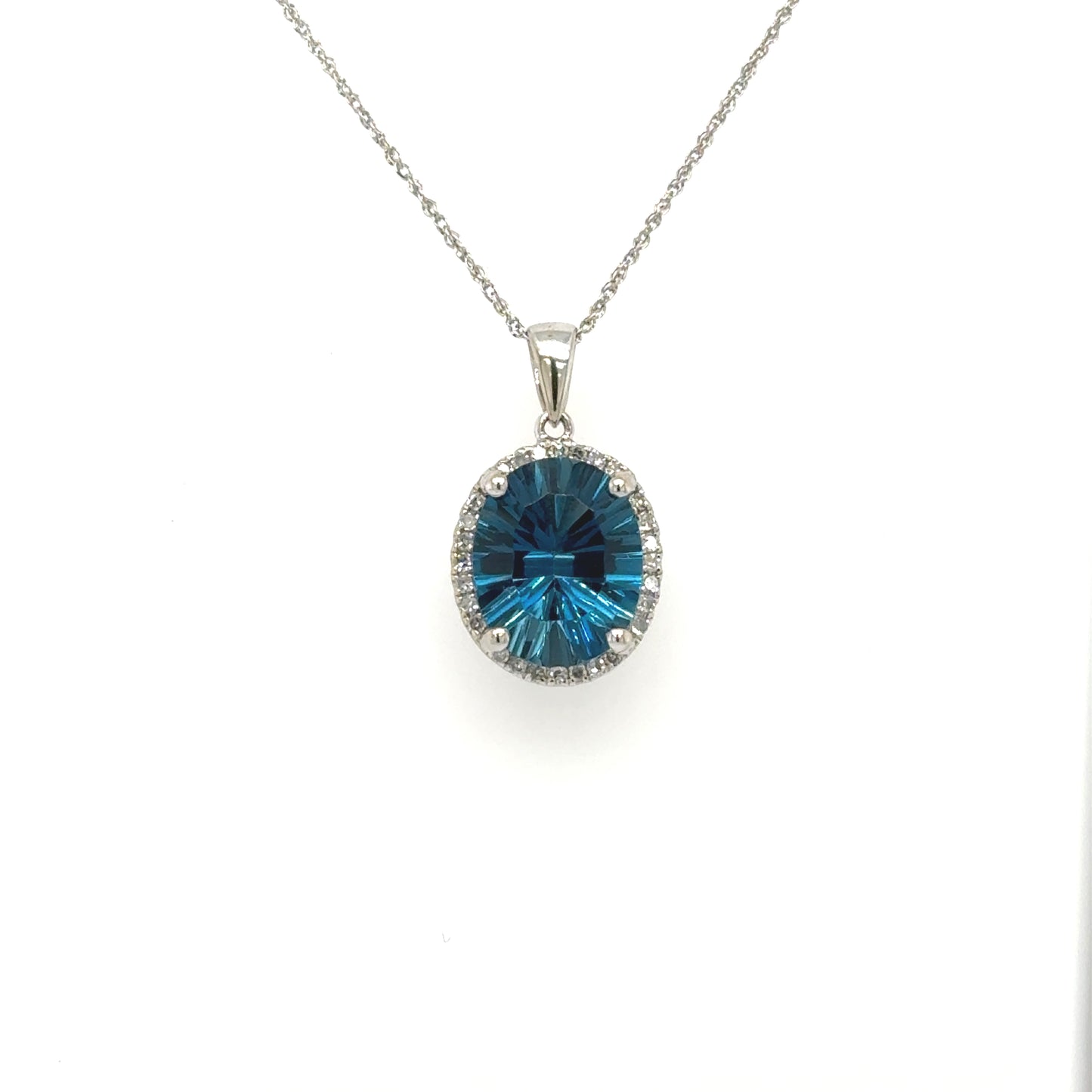 14K White Gold London Blue Topaz & Diamond Pendant