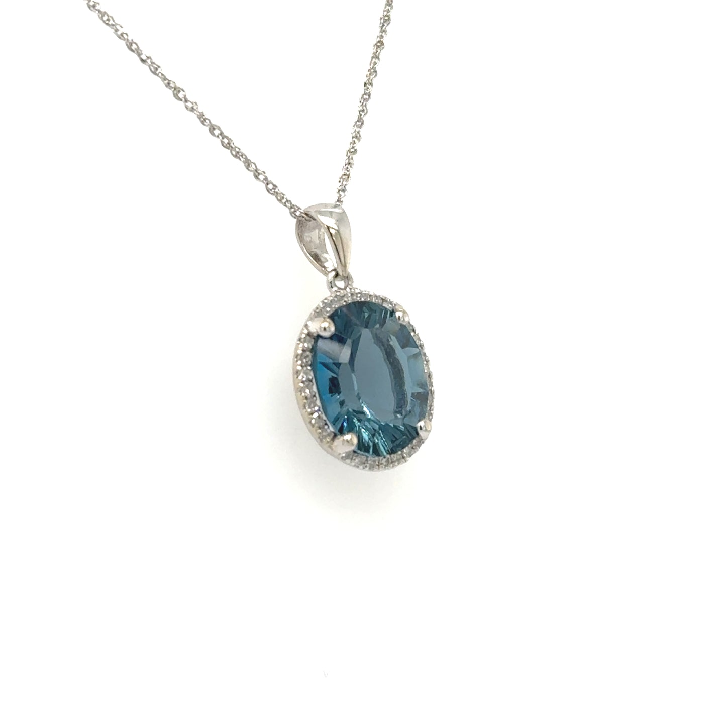 14K White Gold London Blue Topaz & Diamond Pendant