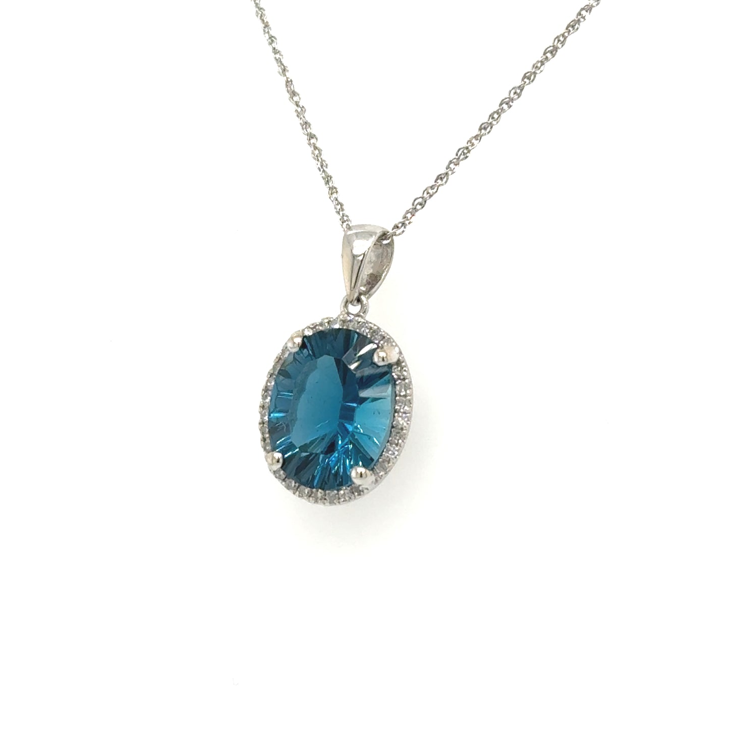 14K White Gold London Blue Topaz & Diamond Pendant