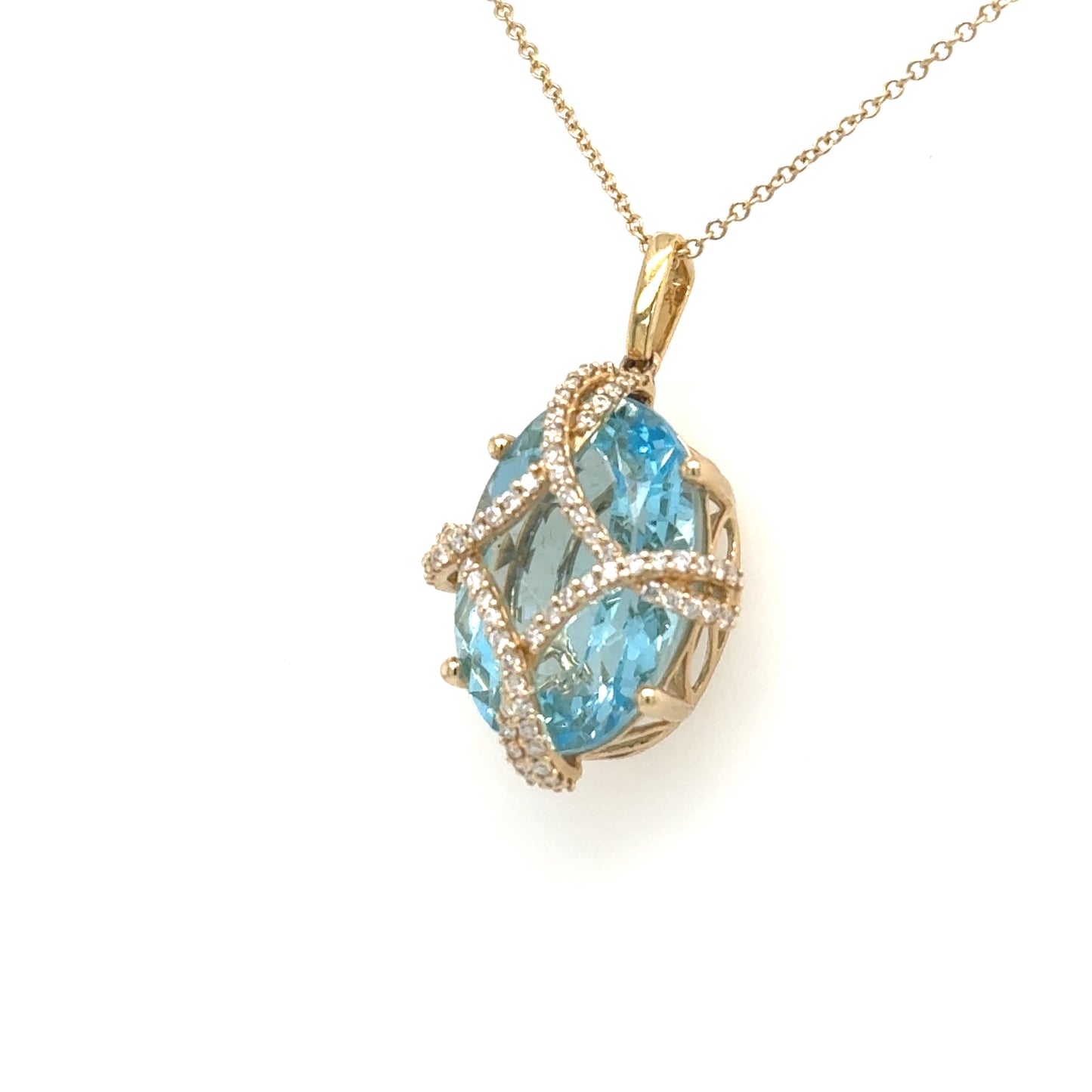 14K Yellow Gold Swiss Blue Topaz & Diamond Pendant