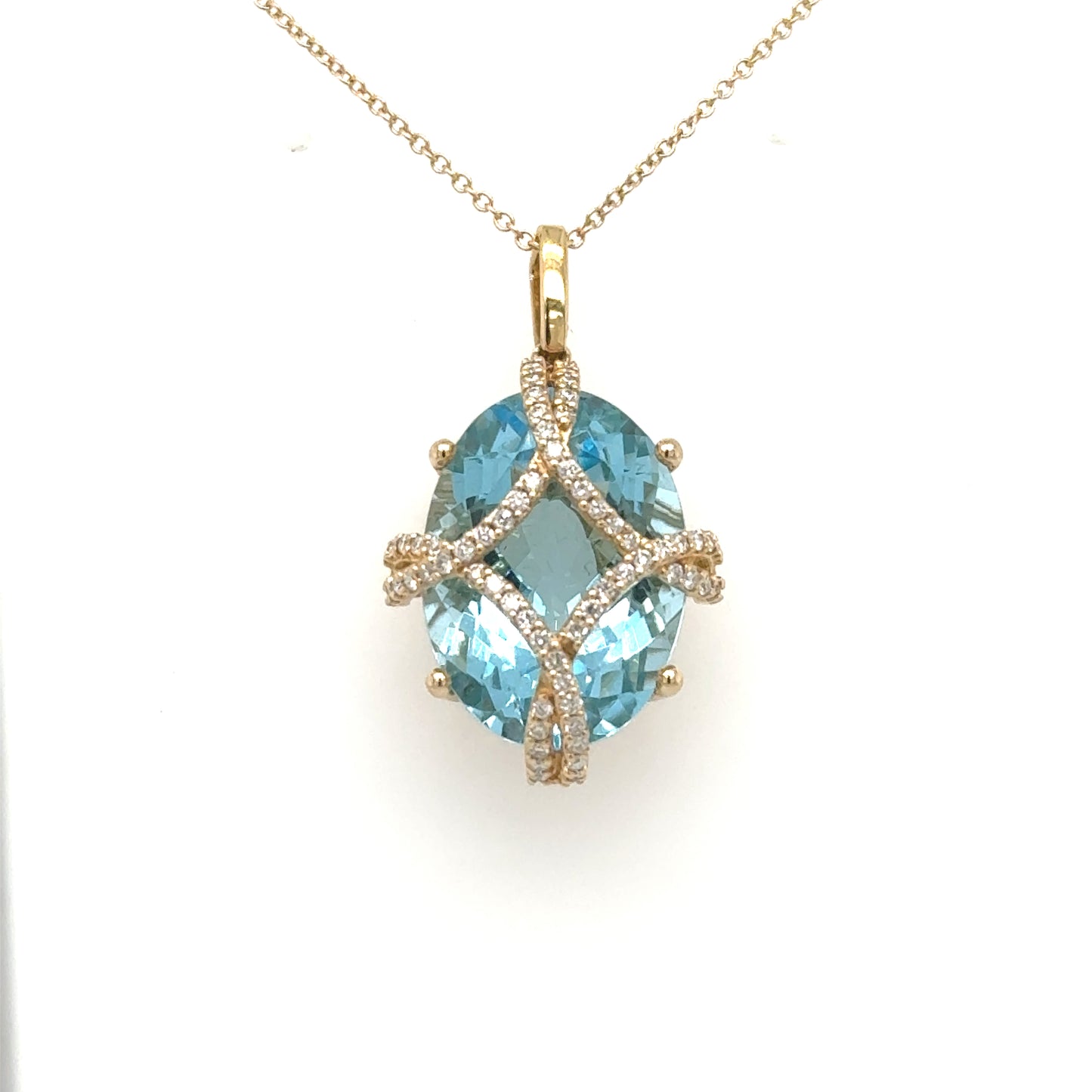 14K Yellow Gold Swiss Blue Topaz & Diamond Pendant