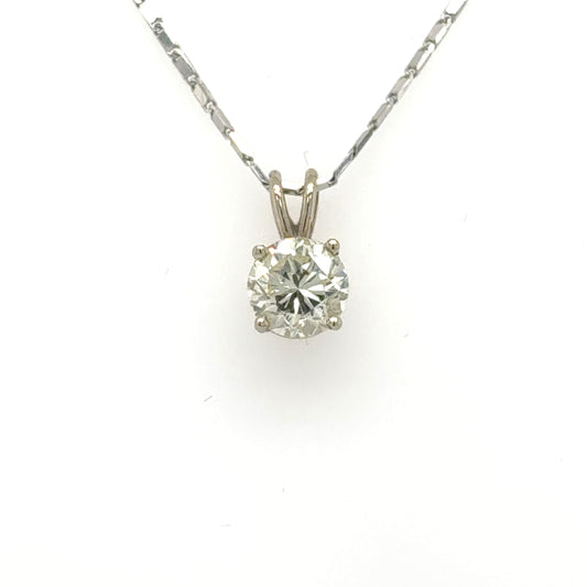 14K White Gold 0.87ct Diamond Solitaire Pendant