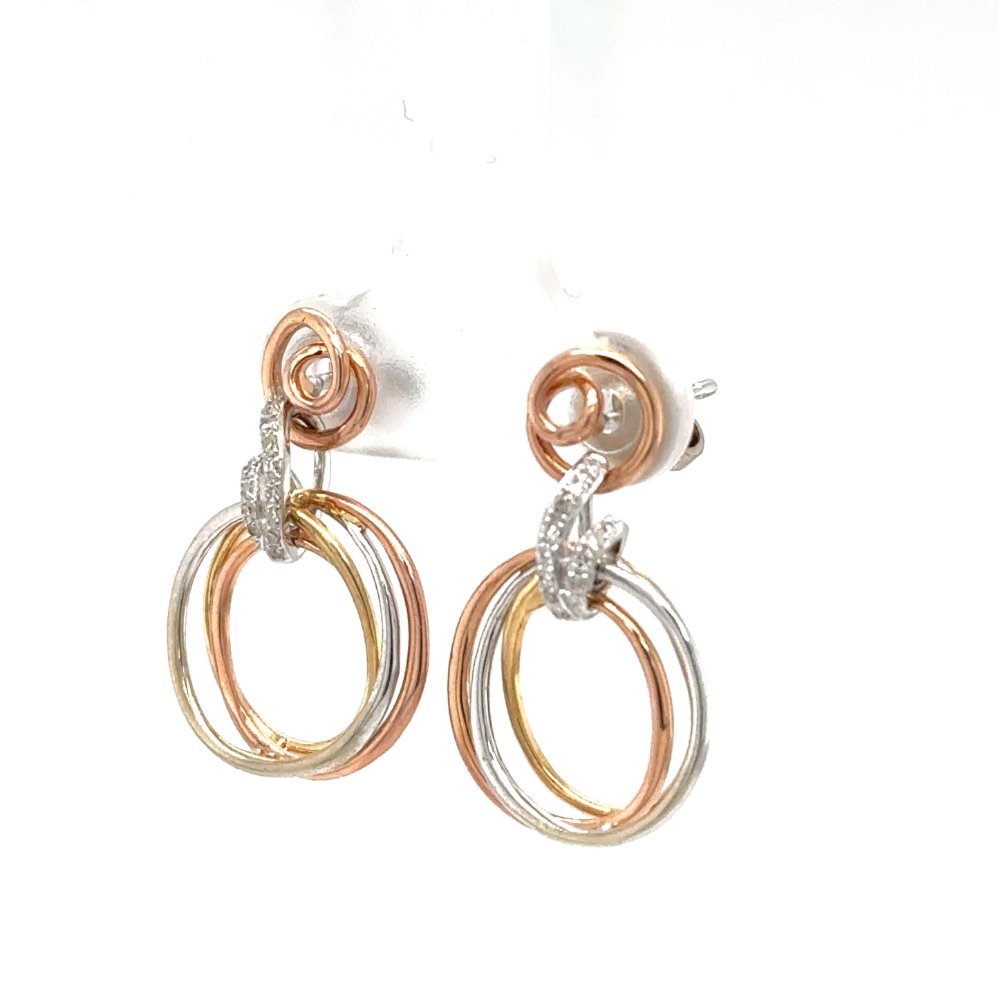 14K Tri-Color Diamond Earrings