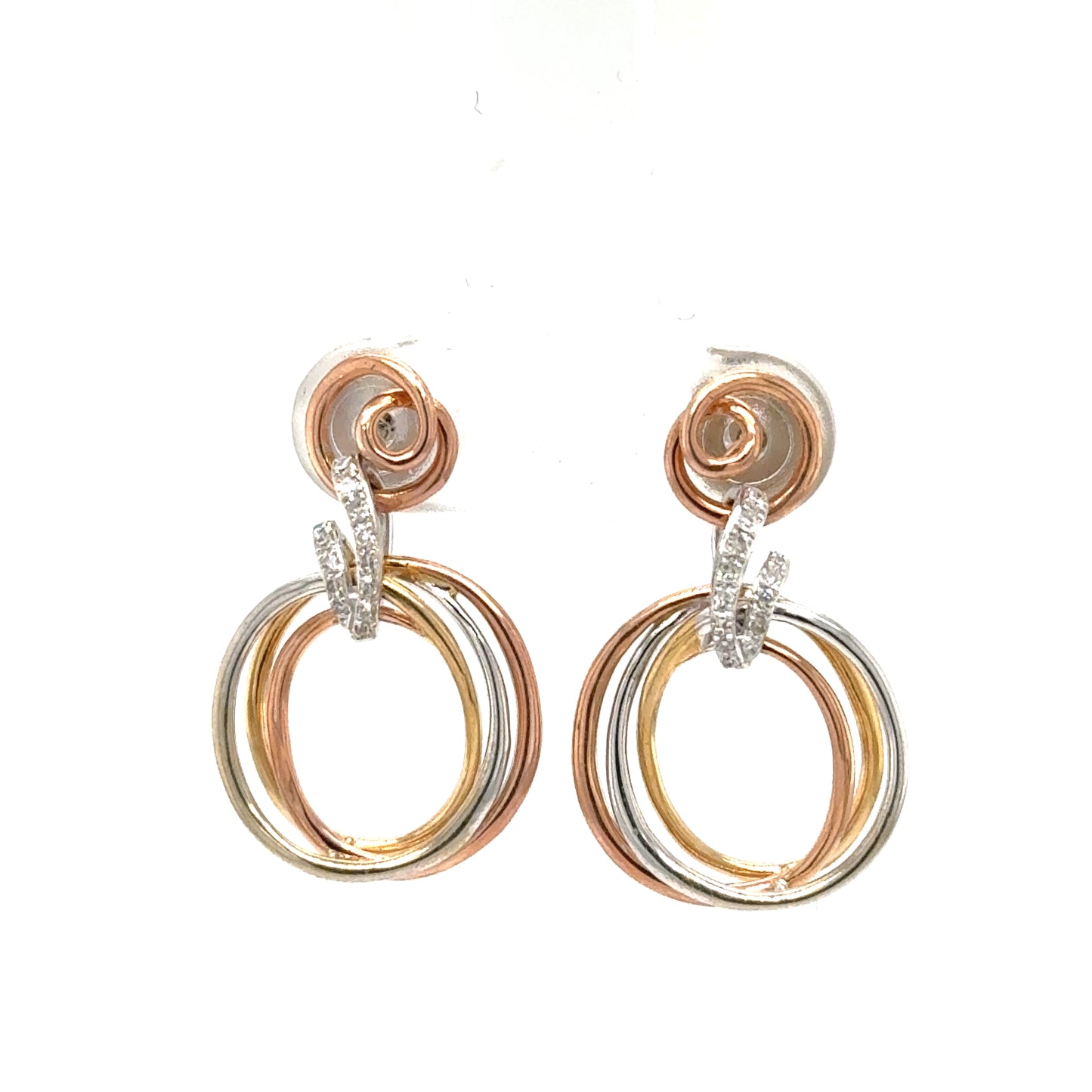 14K Tri-Color Diamond Earrings