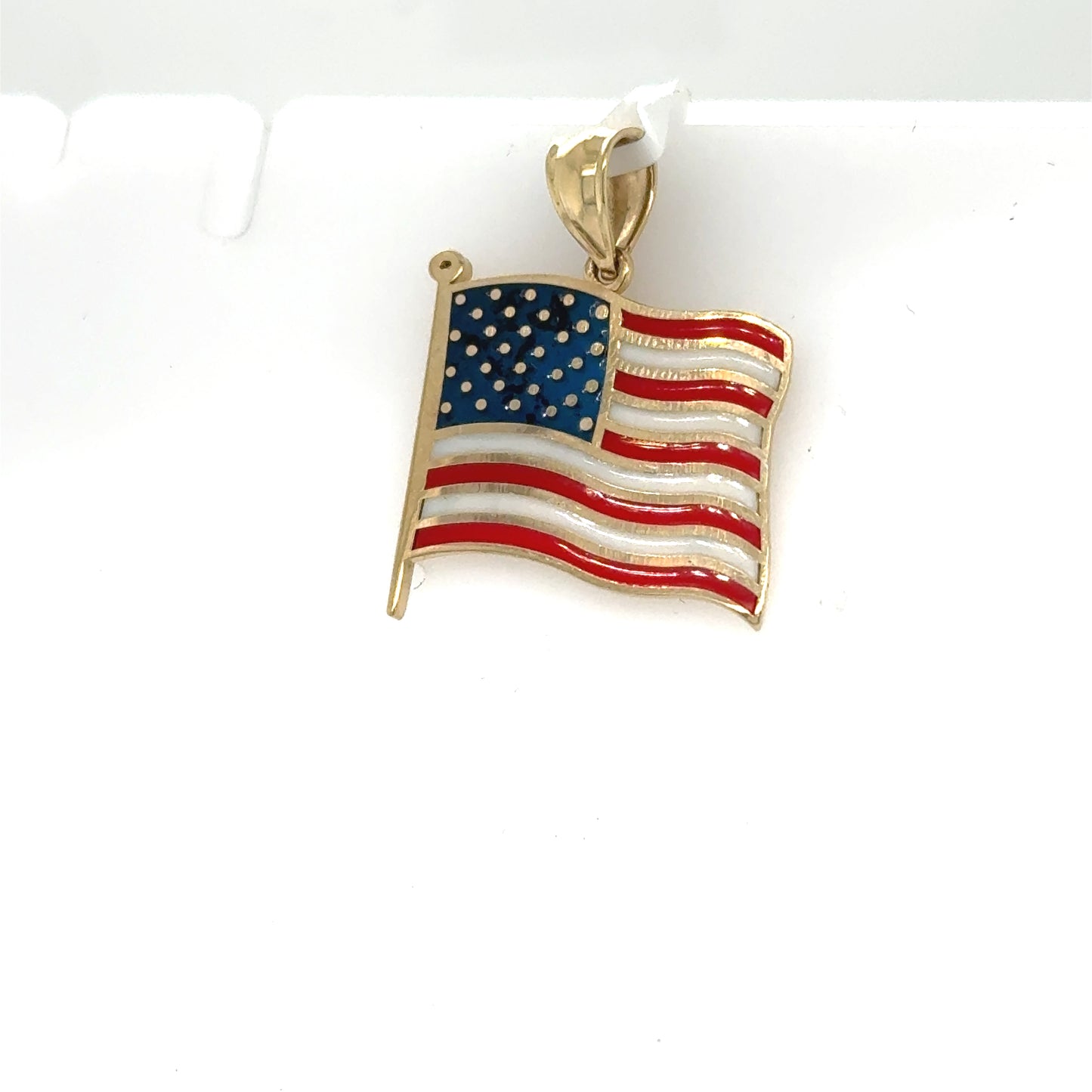 14K Yellow Gold Enamel American Flag Charm